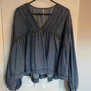 Free People Denim Peplum Top XL